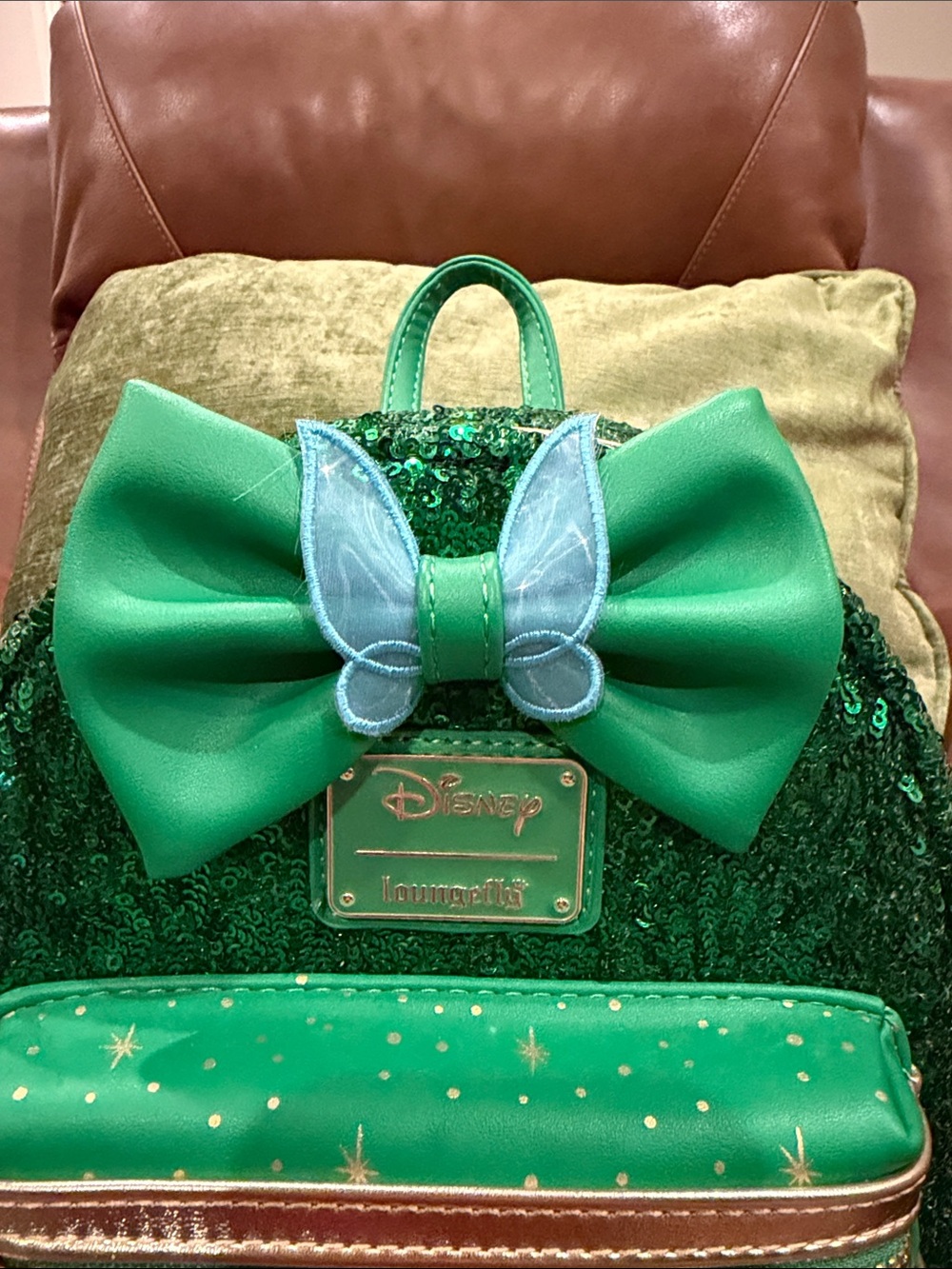 Loungefly Green Sequin Tinker Bell Mini Backpack and Peter Pan Wallet - Picture 9 of 17